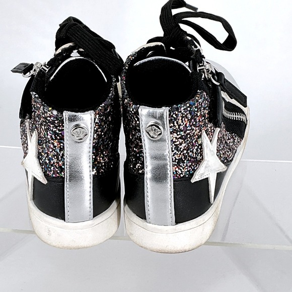 Nina Size 13 Kids Yuti Star High Top Sneakers Silver Black Glitter Lace Up Zip - Picture 4 of 16
